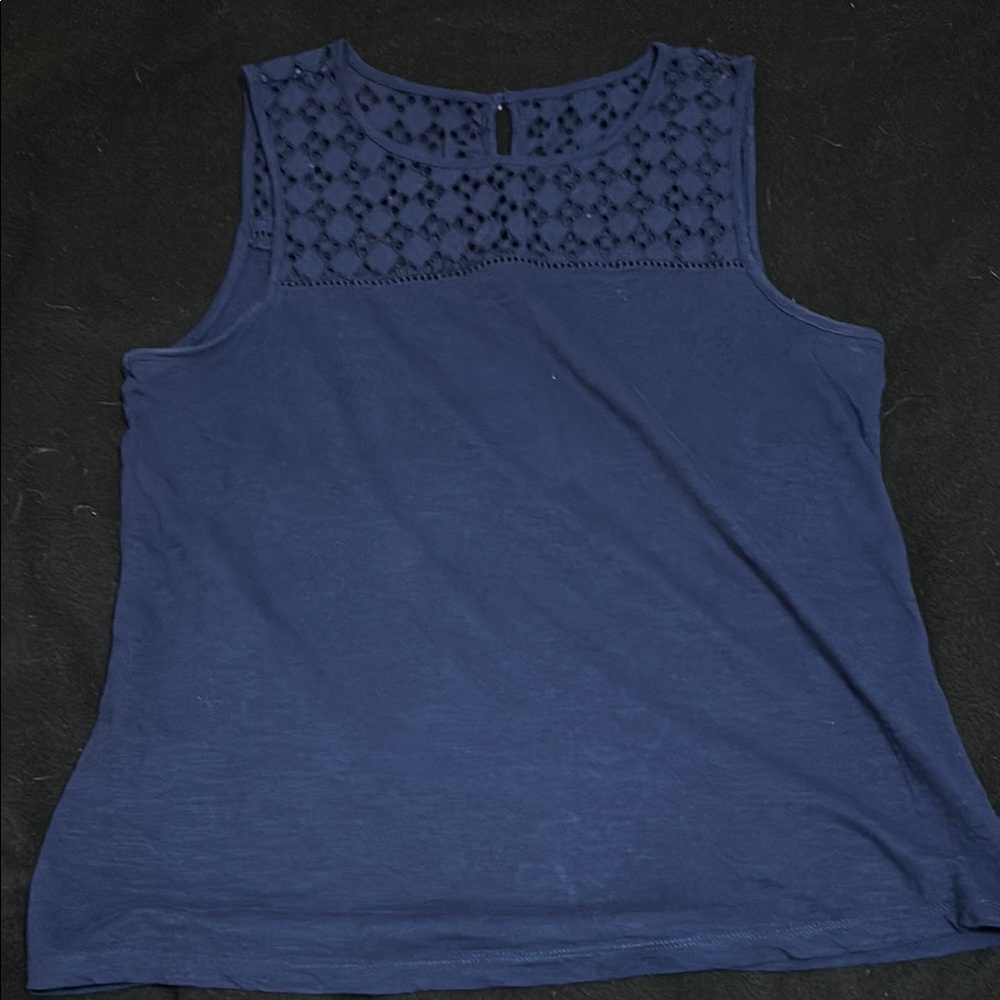 Navy Blue Sleeveless Top with Lace Detail